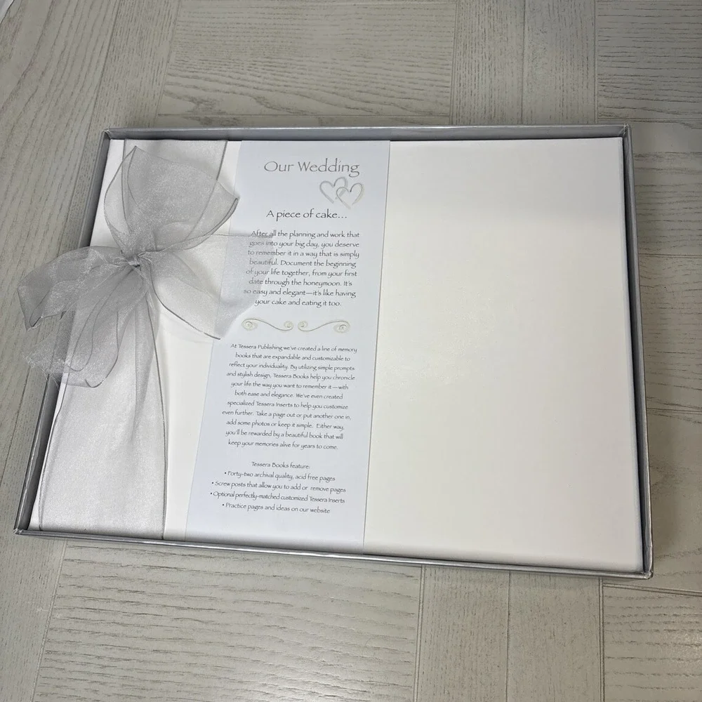 Tessera Publishing Our Wedding Memory Book White Silk Silver Bow‎ Keepsake Album